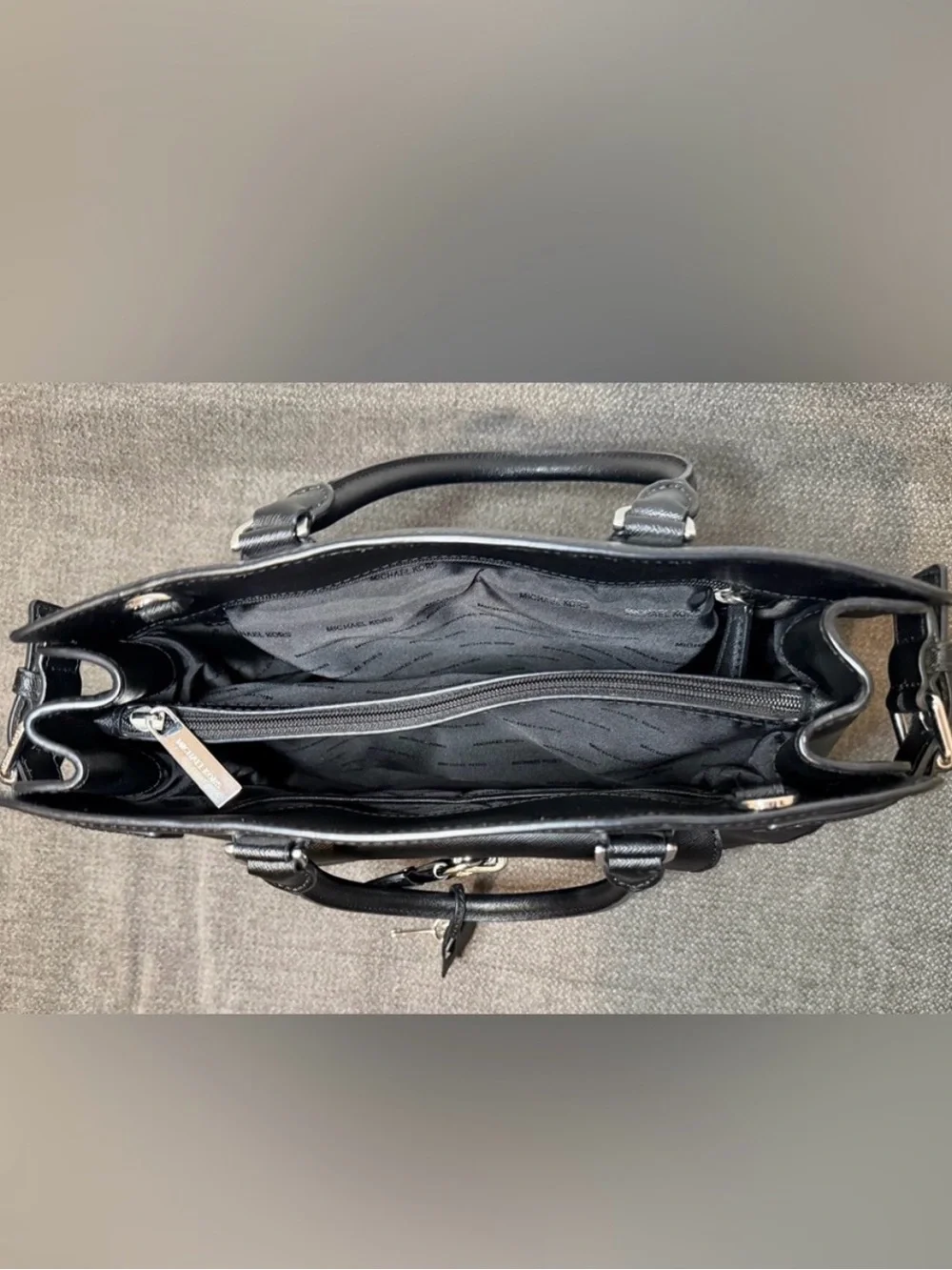 Michael Kors Black Saffiano Satchel with MK Charm